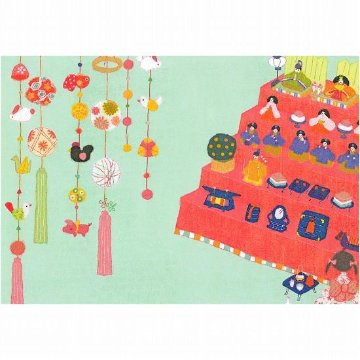 ひらいみも ポストカード（子ブタと吊るし雛）の画像