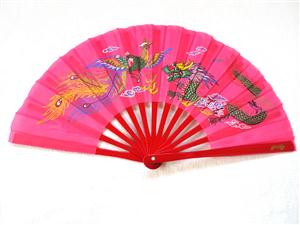 太極拳扇「鳳凰・龍　ピンク」、ケース付の画像
