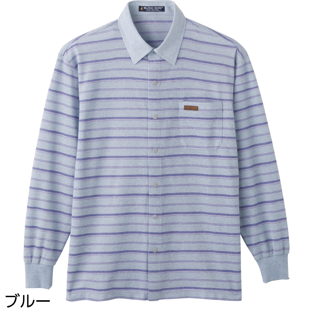 【紳士】麻混スナップ釦ニットシャツの画像