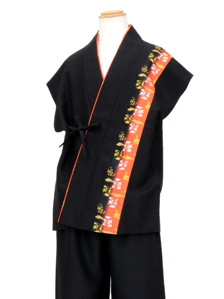 オリジナル柄ベスト作務衣 オレンジの画像