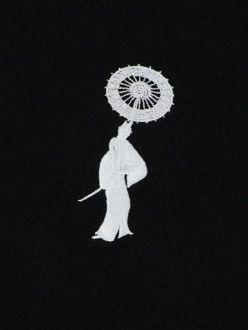 オリジナル刺繍Tシャツ長袖【侍】 黒×白（男女兼用）画像