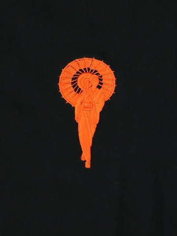 オリジナル刺繍Tシャツ長袖【着物姿】 黒×オレンジ（男女兼用）画像