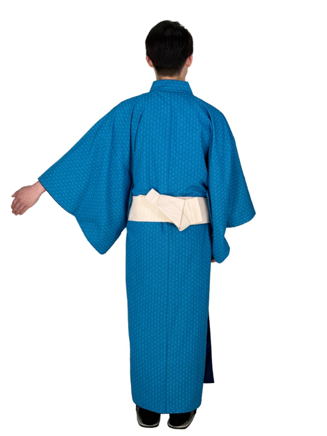 男性用アンサンブル　『藍』　着物、羽織、襦袢、帯、羽織紐、信玄袋の６点セット！の画像