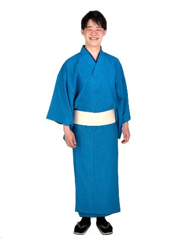 男性用アンサンブル　『藍』　着物、羽織、襦袢、帯、羽織紐、信玄袋の６点セット！の画像