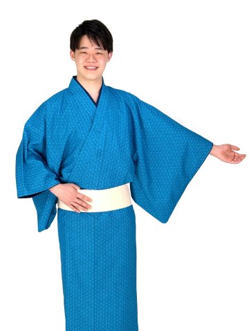 男性用アンサンブル　『藍』　着物、羽織、襦袢、帯、羽織紐、信玄袋の６点セット！の画像