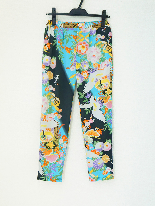 和柄セットアップ（パンツ）1-B（濃グレー×水色）の画像