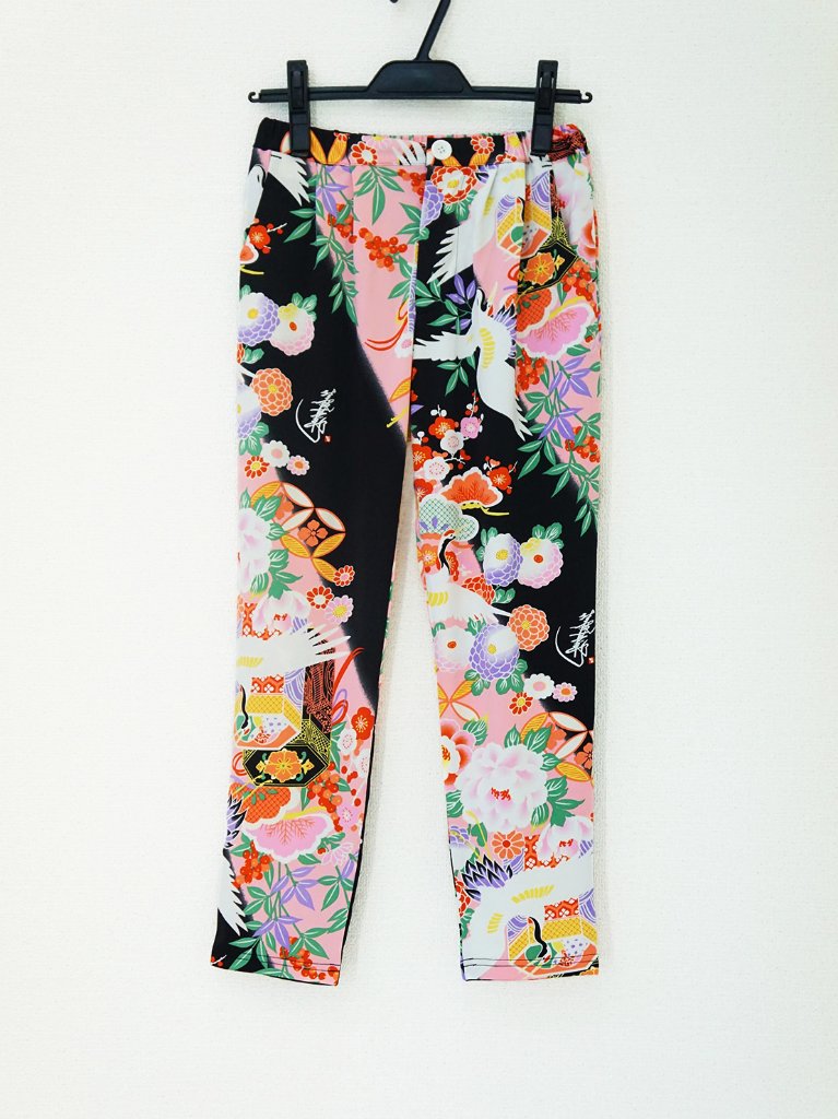 和柄セットアップ（パンツ）1-C（黒×ピンク）の画像