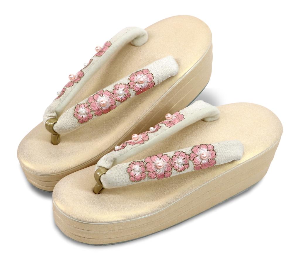 【厚底】 刺繍パール草履 ☆ホワイト☆の画像