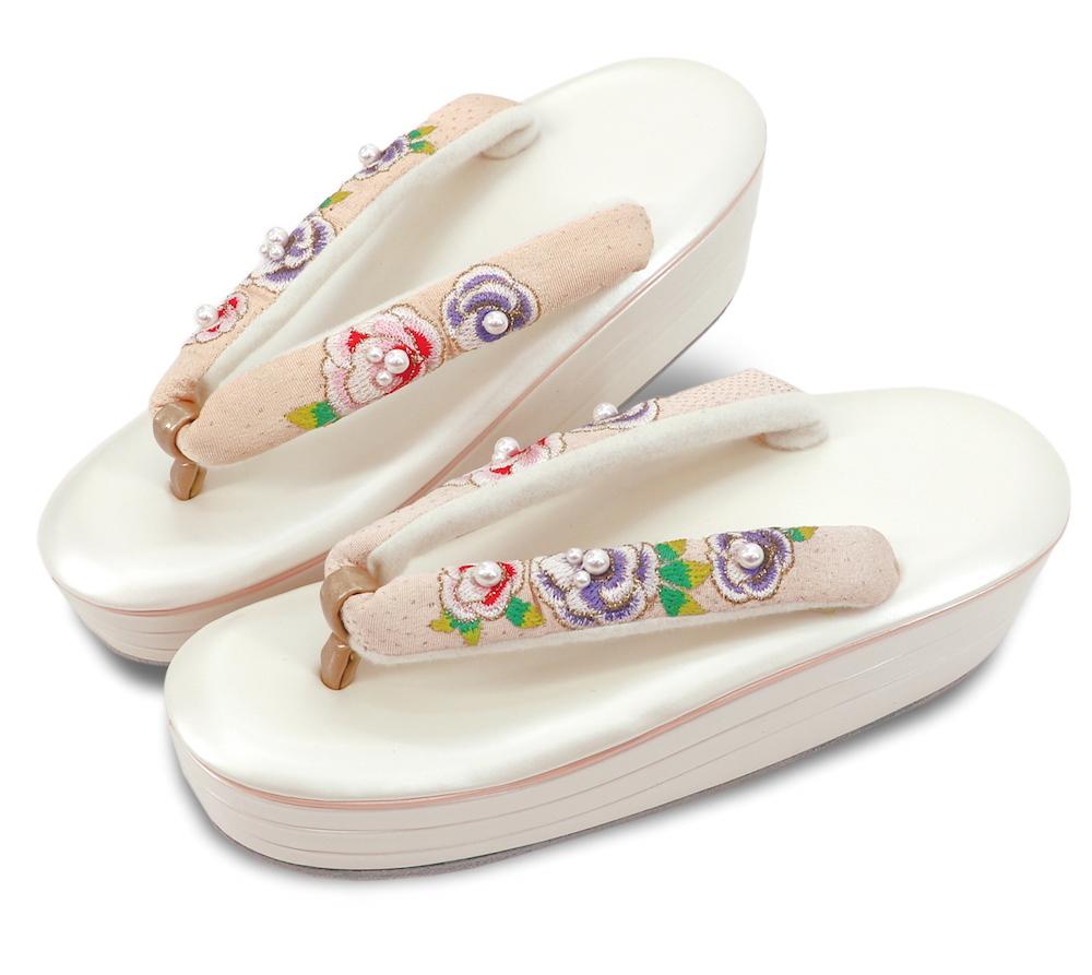 【厚底】 刺繍パール草履 ☆ベージュ☆の画像