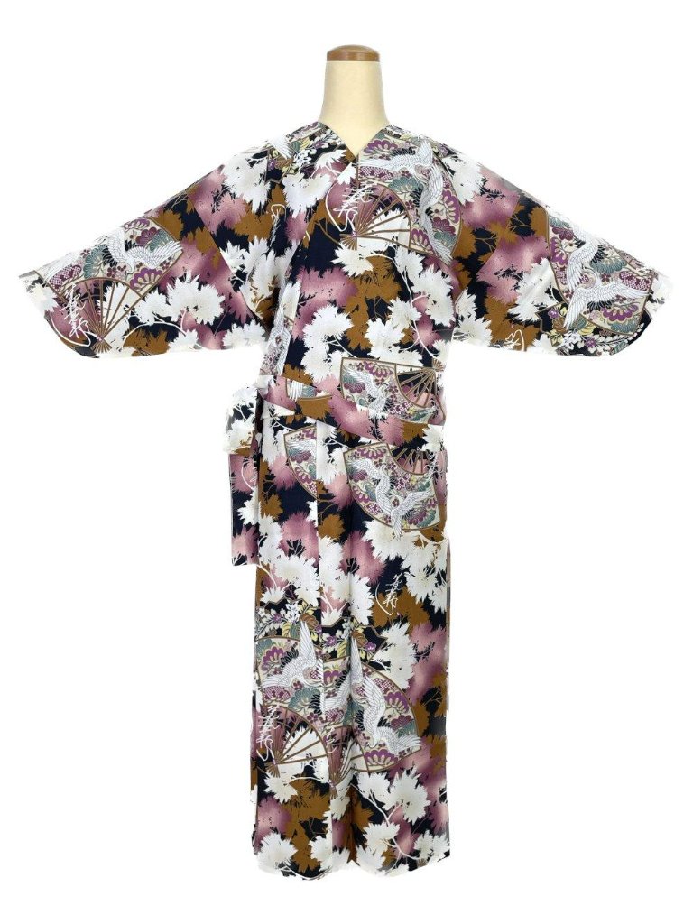 二部式着物(ゴムスカート) 袷 銀杏 黒紫の画像