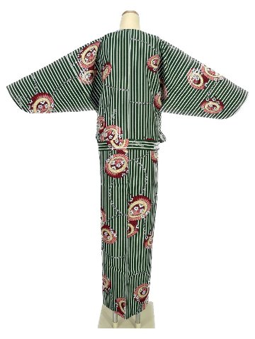 二部式着物(ゴムスカート) 袷 花傘 緑画像