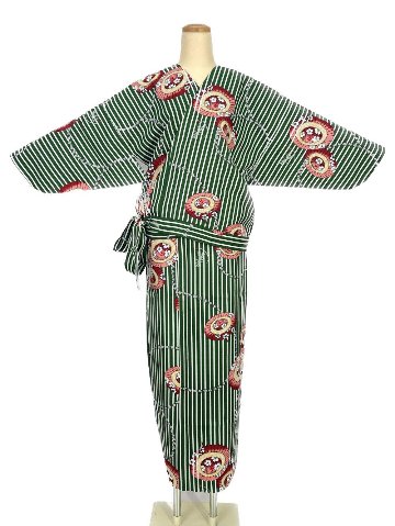 二部式着物(ゴムスカート) 袷 花傘 緑画像