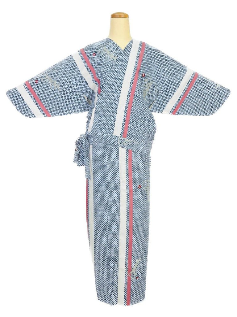 二部式着物(ゴムスカート) 袷 絞り 青の画像