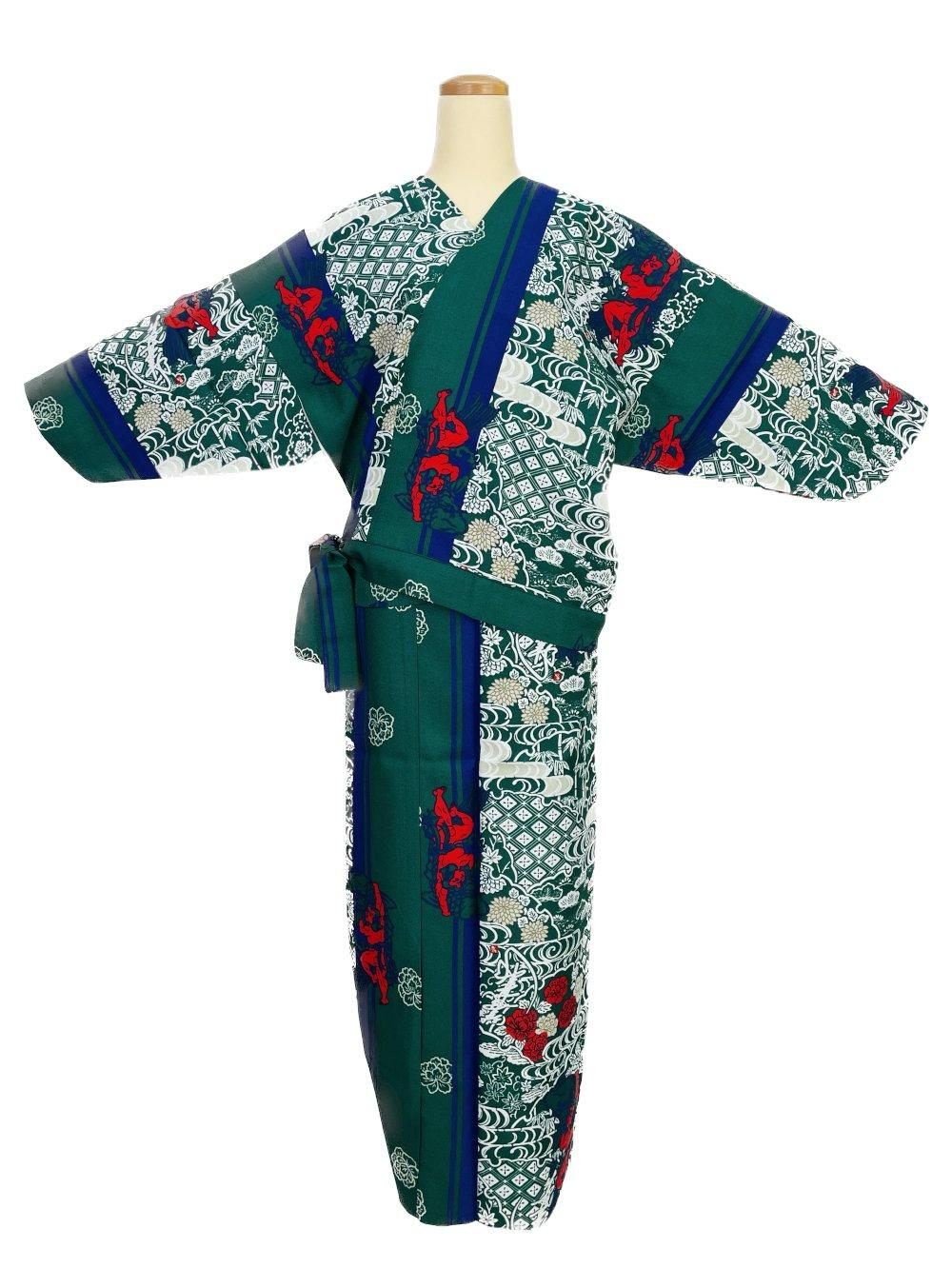 二部式着物(ゴムスカート) 袷 金太郎 緑画像