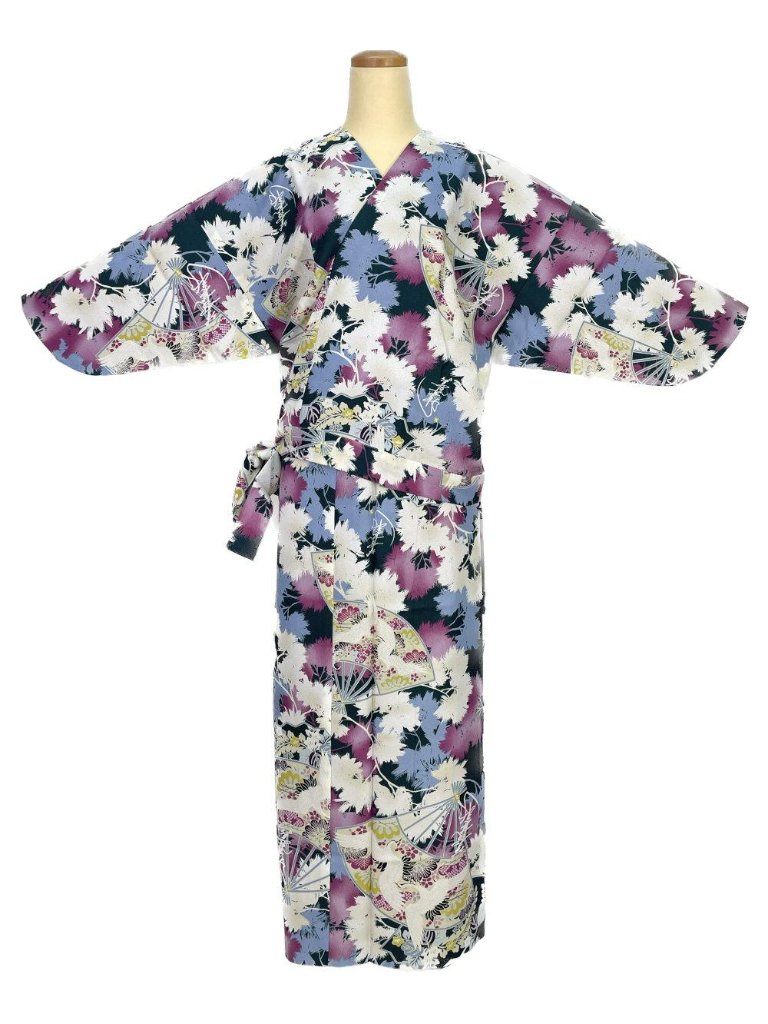 二部式着物(ゴムスカート) 袷 銀杏 藍の画像