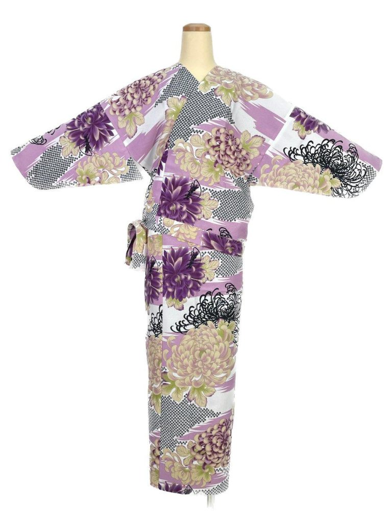 二部式着物(ゴムスカート) 袷 大輪 紫の画像