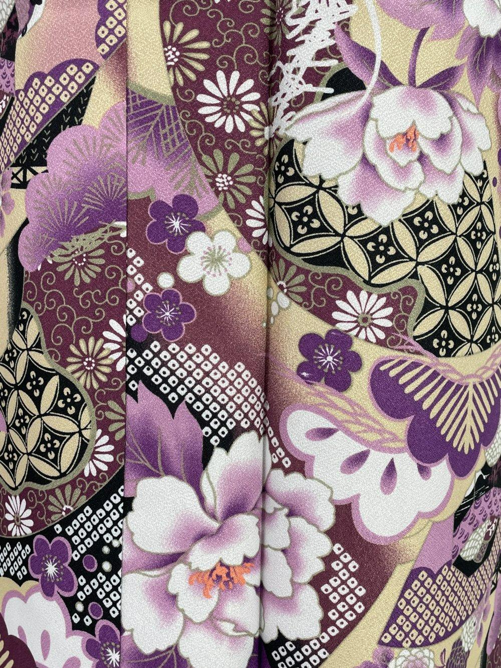 二部式着物(ゴムスカート) 袷 牡丹 紫画像