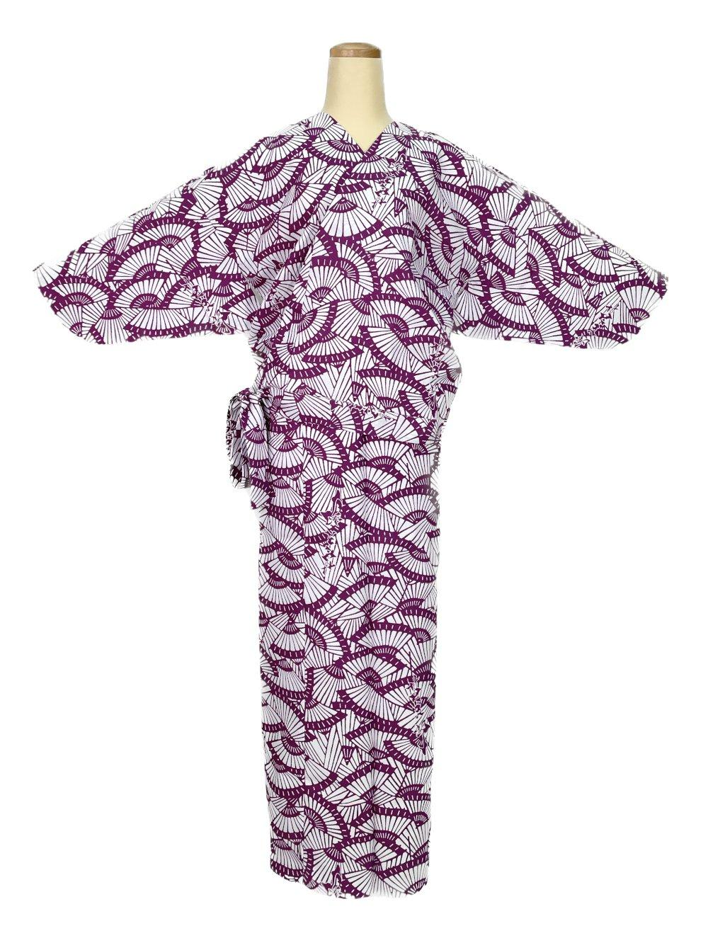 二部式着物(ゴムスカート) 袷 扇子 紫画像