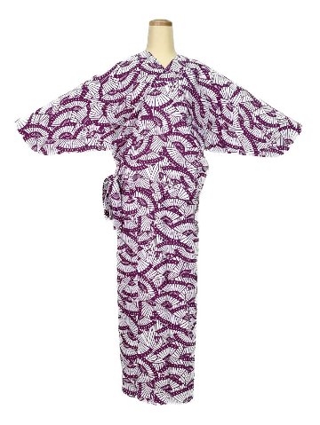 二部式着物(ゴムスカート) 袷 扇子 紫画像