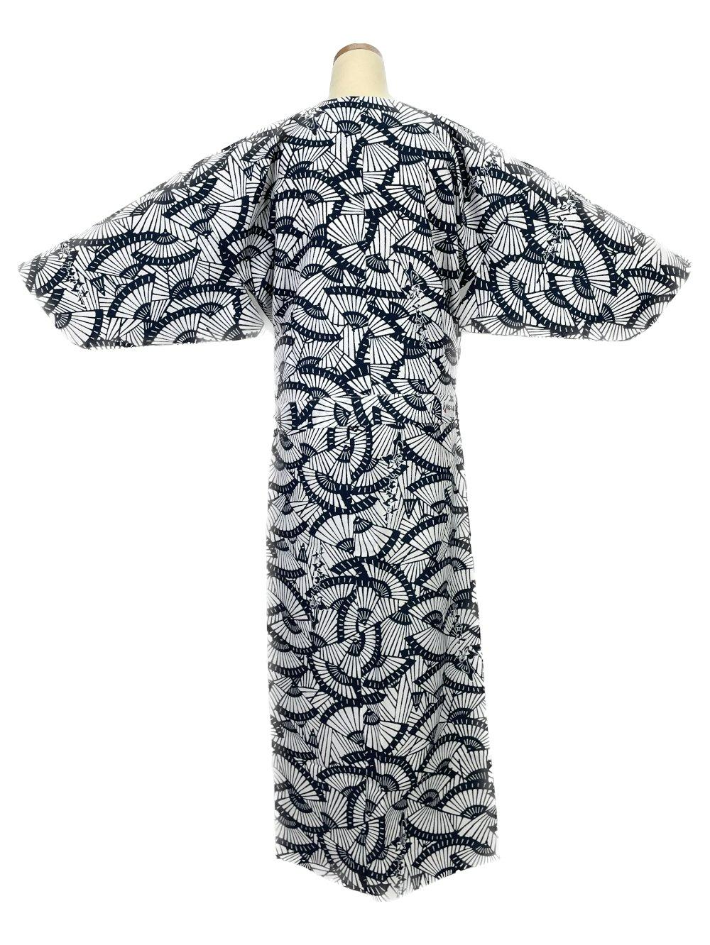 二部式着物(ゴムスカート) 袷 扇子 紺画像