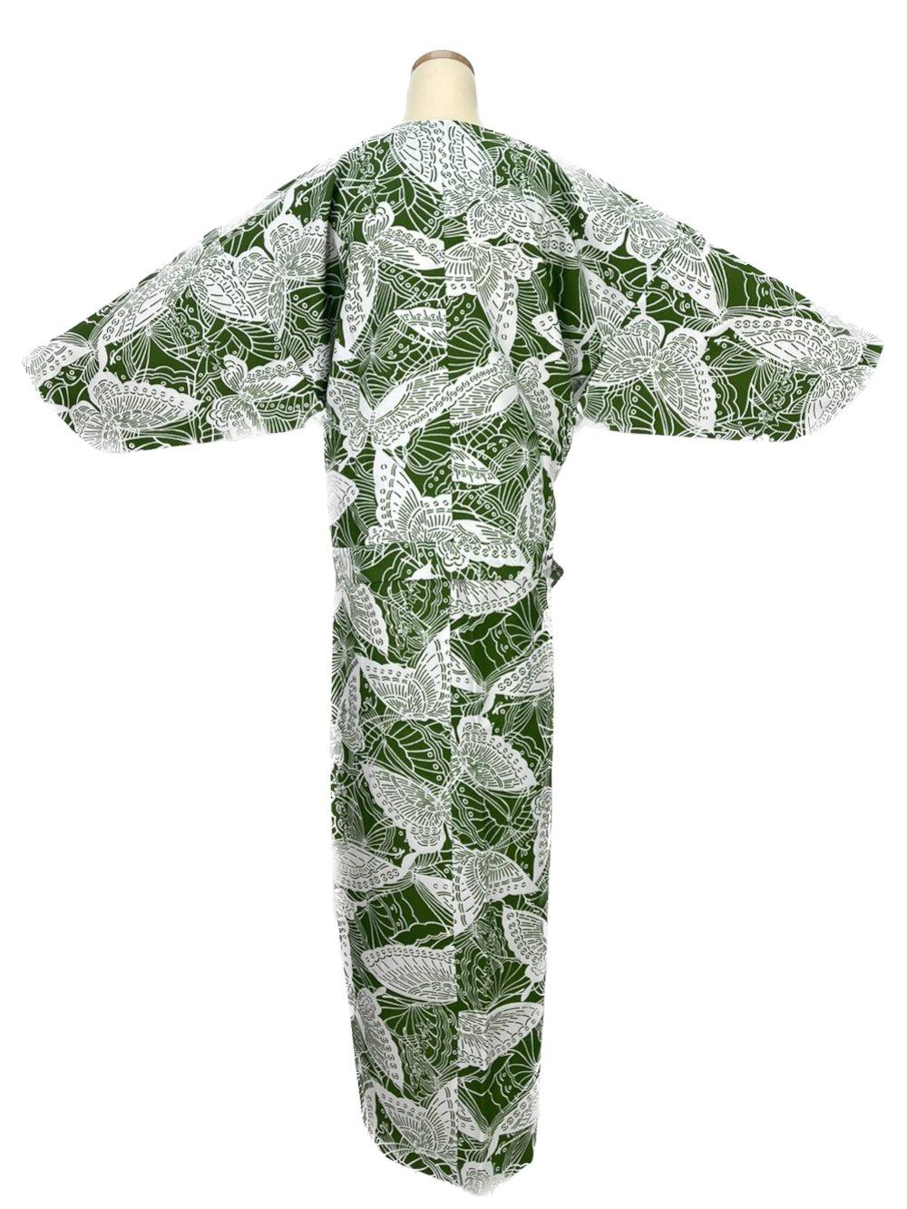 二部式着物(ゴムスカート) 袷 蝶 緑画像