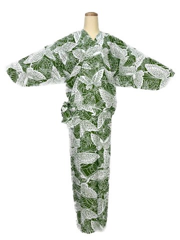 二部式着物(ゴムスカート) 袷 蝶 緑画像