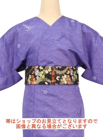 小袖着物（衿なし）＋帯＋ショール ３点セット(立浪）紫画像