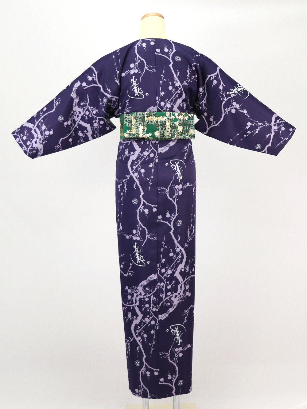 小袖着物（衿なし）＋帯＋ショール ３点セット(丸梅）紫画像