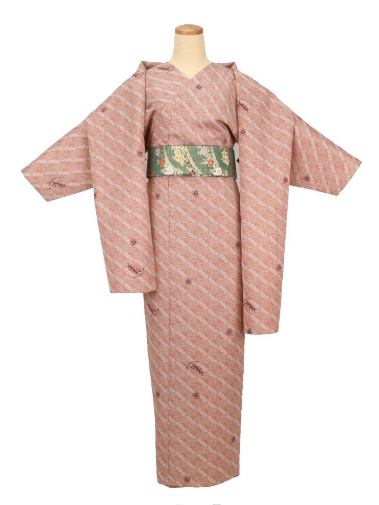 小袖着物（衿なし）＋帯＋ショール ３点セット(撫子）ピンクの画像