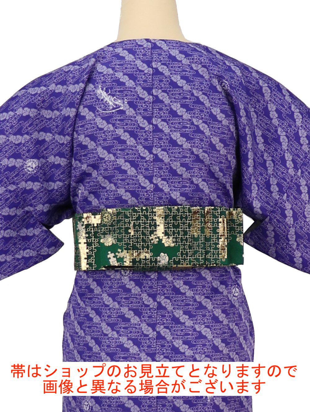 小袖着物（衿なし）＋帯＋ショール ３点セット(撫子）紫画像
