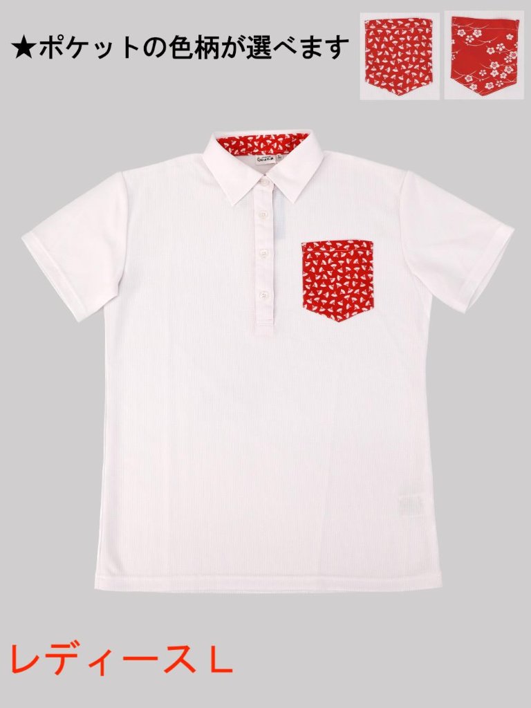 [レディース] 和柄ポロシャツ Lサイズ 白 の画像