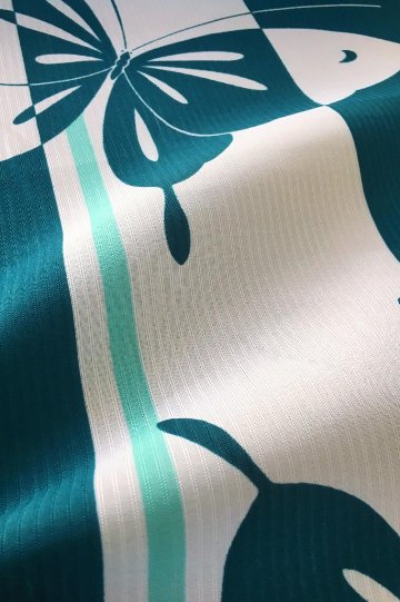 帯が選べる! (衿なし) 浴衣〈いろは蝶/青緑〉　※浴衣単品 ¥13,200画像
