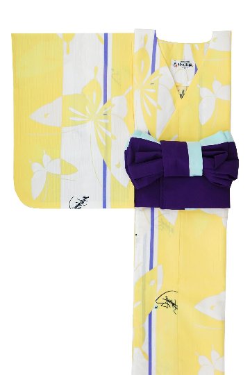 帯が選べる! (衿なし) 浴衣〈いろは蝶/黄〉　※浴衣単品 ¥13,200画像