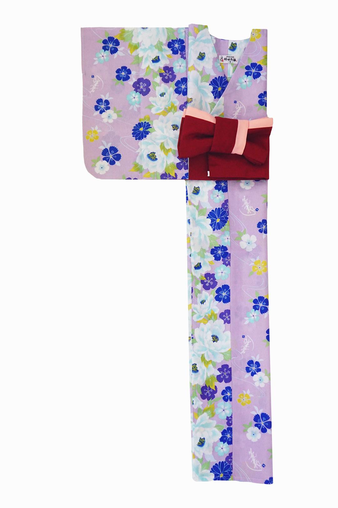 帯が選べる! (衿なし) 浴衣〈ぼたん/紫水色〉　※浴衣単品 ¥13,200画像