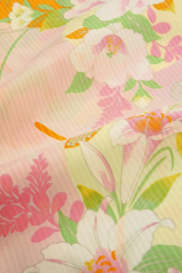 帯が選べる! (衿なし) 浴衣〈すず風/ピンク山吹〉　※浴衣単品 ¥13,200画像