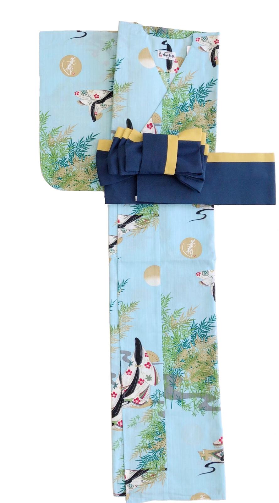 帯が選べる! (衿なし) 浴衣〈竹姫/水色〉　※浴衣単品 ¥13,200画像