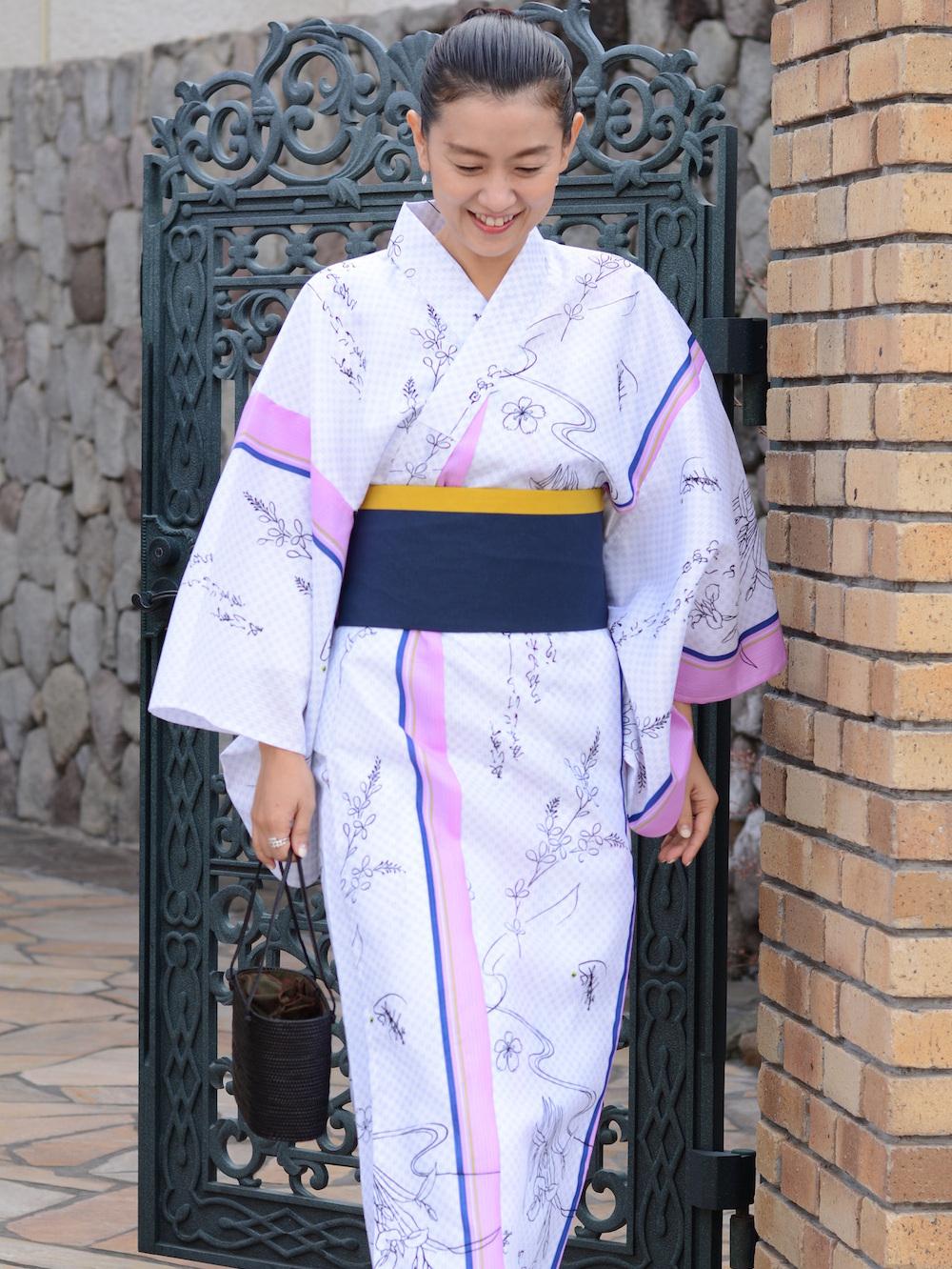 帯が選べる! (衿あり) 浴衣〈あやめ/ピンク水色〉　※浴衣単品 ¥13,200の画像