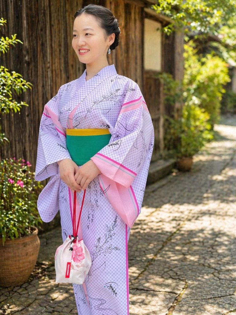 23.新品 10L えんじ色にピンク、黄色、緑(秋桜柄)浴衣単品 黄色・ピンク｜浴衣を色で選ぶ