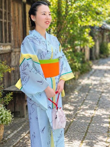 帯が選べる! (衿あり) 浴衣〈あやめ/黄緑〉　※浴衣単品 ¥13,200の画像