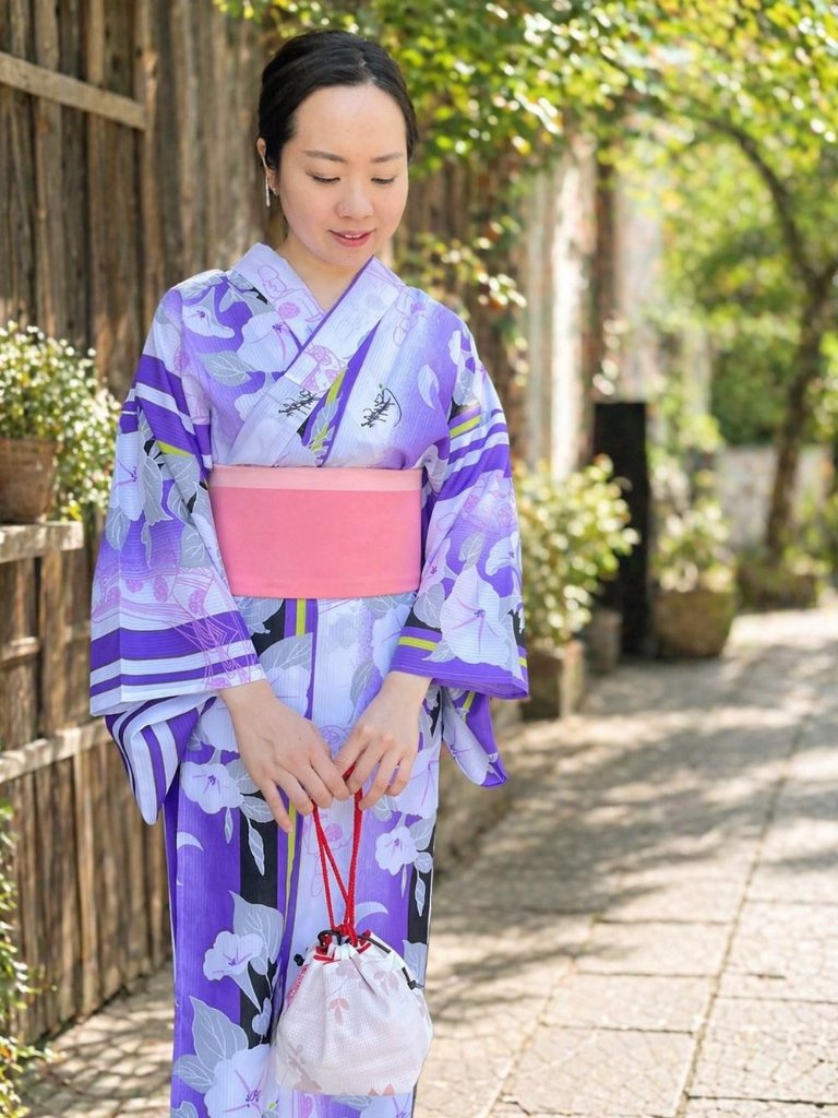 帯が選べる! (衿あり) 浴衣〈初恋/紫水色〉　※浴衣単品 ¥13,200の画像