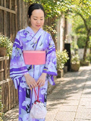 帯が選べる! (衿あり) 浴衣〈初恋/紫水色〉　※浴衣単品 ¥13,200の画像