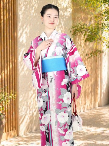 帯が選べる! (衿あり) 浴衣〈初恋/ピンク紫〉　※浴衣単品 ¥13,200の画像