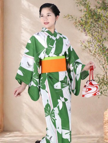 帯が選べる! (衿あり) 浴衣〈いろは蝶/若葉〉　※浴衣単品 ¥13,200の画像