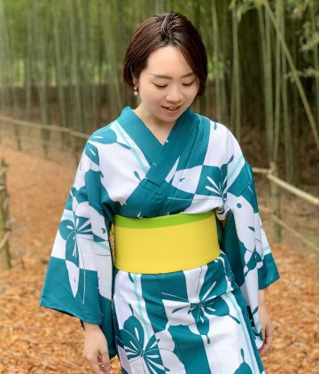 帯が選べる! (衿あり) 浴衣〈いろは蝶/青緑〉　※浴衣単品 ¥13,200の画像