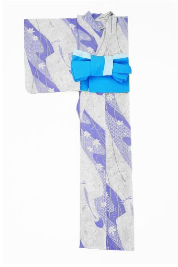 帯が選べる! (衿あり) 浴衣〈華みやび/青紫〉　※浴衣単品 ¥13,200画像