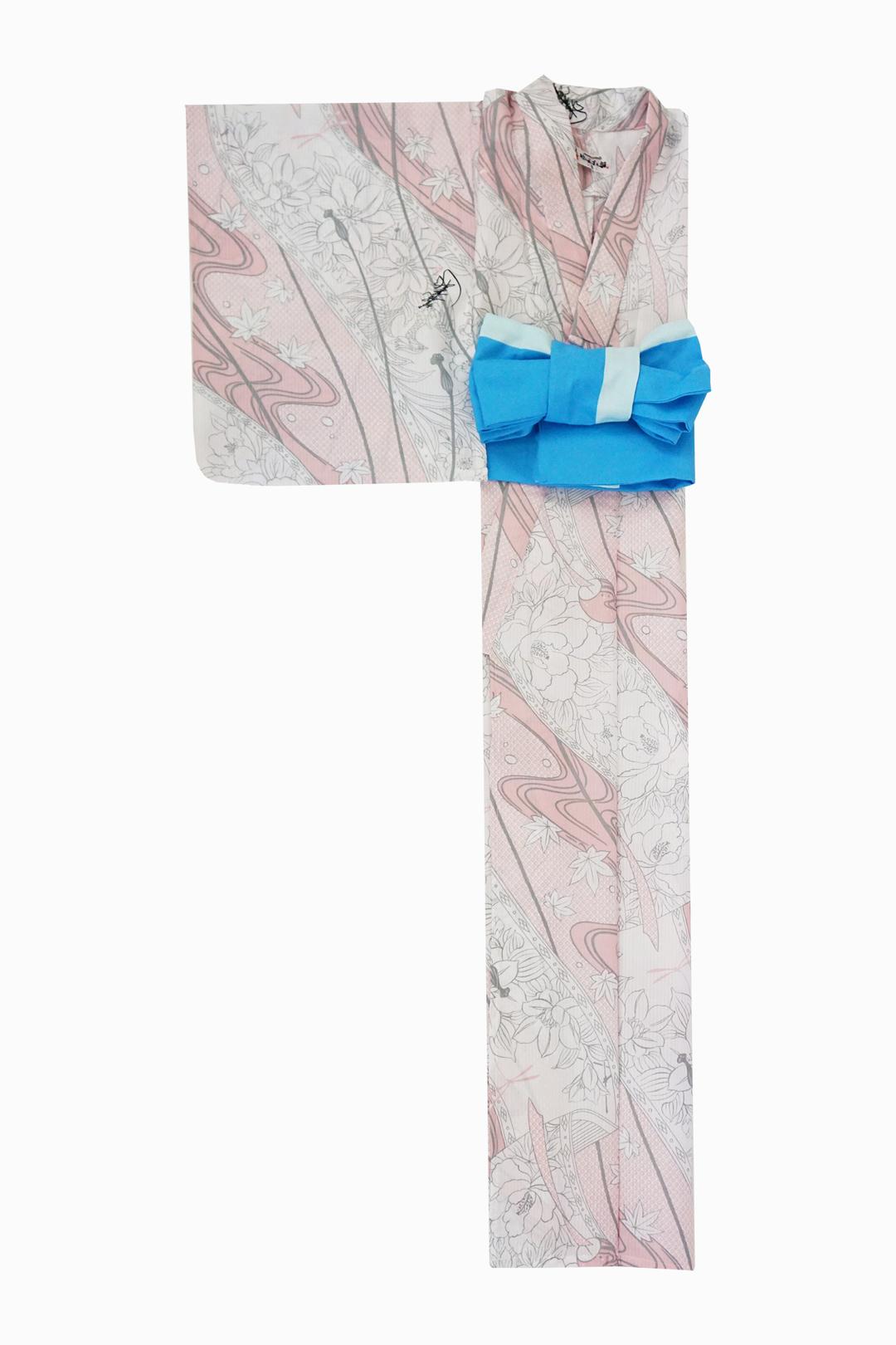 帯が選べる! (衿あり) 浴衣〈華みやび/淡ピンク〉　※浴衣単品 ¥13,200画像