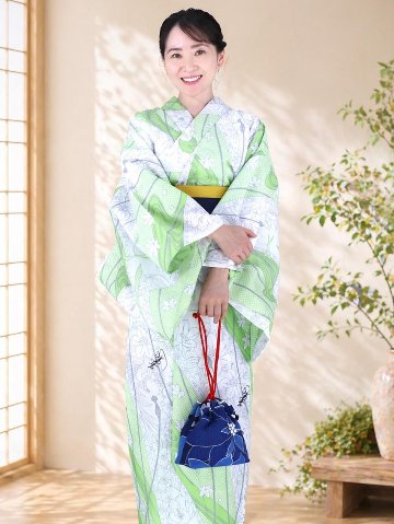 帯が選べる! (衿あり) 浴衣〈華みやび/黄緑〉　※浴衣単品 ¥13,200の画像