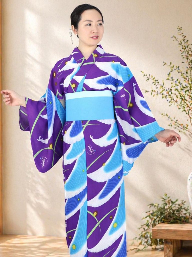 帯が選べる! (衿あり) 浴衣〈月ほたる/紫〉　※浴衣単品 ¥13,200の画像