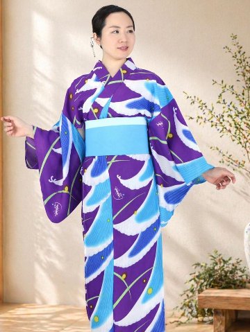 帯が選べる! (衿あり) 浴衣〈月ほたる/紫〉　※浴衣単品 ¥13,200の画像