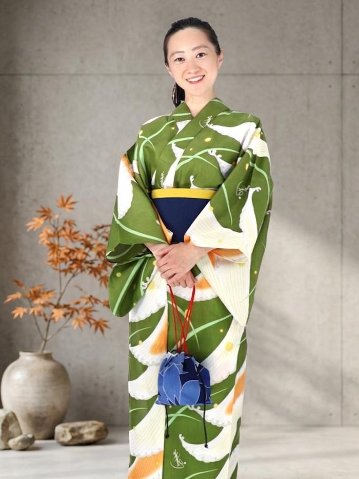 帯が選べる! (衿あり) 浴衣〈月ほたる/もえぎ〉　※浴衣単品 ¥13,200の画像